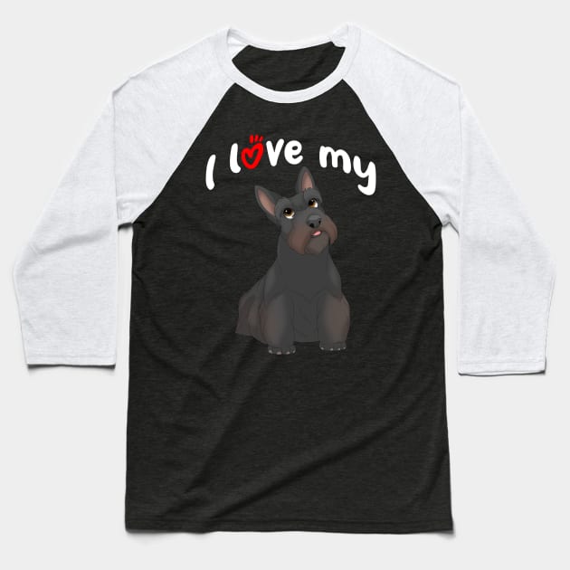 I Love My Black Scottish Terrier Dog Baseball T-Shirt by millersye